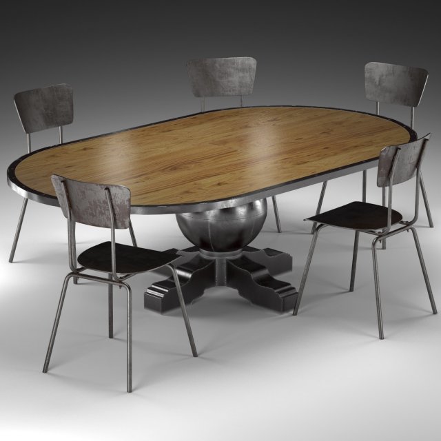 enzo industrial loft pine metal oval dining table 3D Model .c4d .max .obj .3ds .fbx .stl .blend 