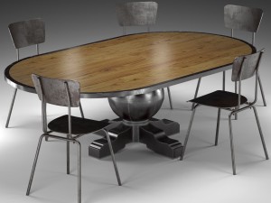 enzo industrial loft pine metal oval dining table 3D Model