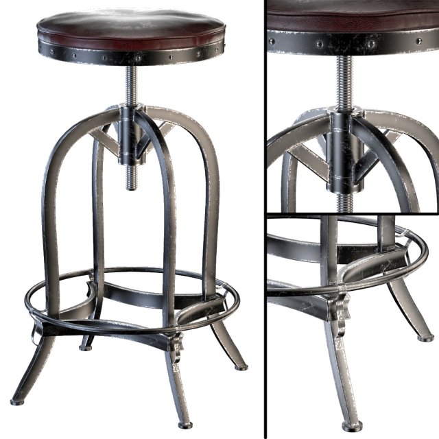 dempsey swivel iron bar stool brown leather 3D Model .c4d .max .obj .3ds .fbx .stl .blend 