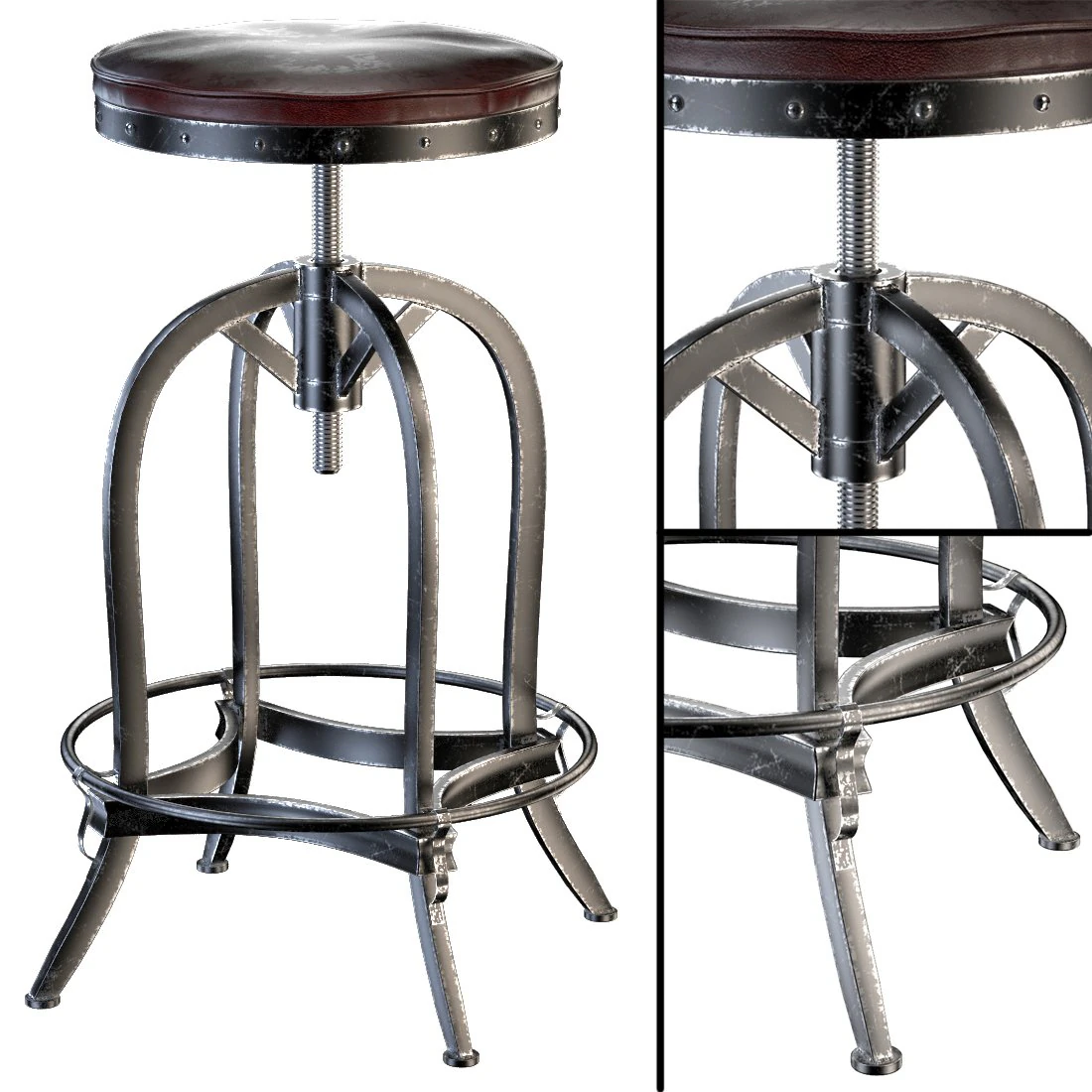 dempsey swivel iron bar stool brown leather 3D Model .c4d .max .obj .3ds .fbx .stl .blend 