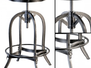 dempsey swivel iron bar stool brown leather 3D Model