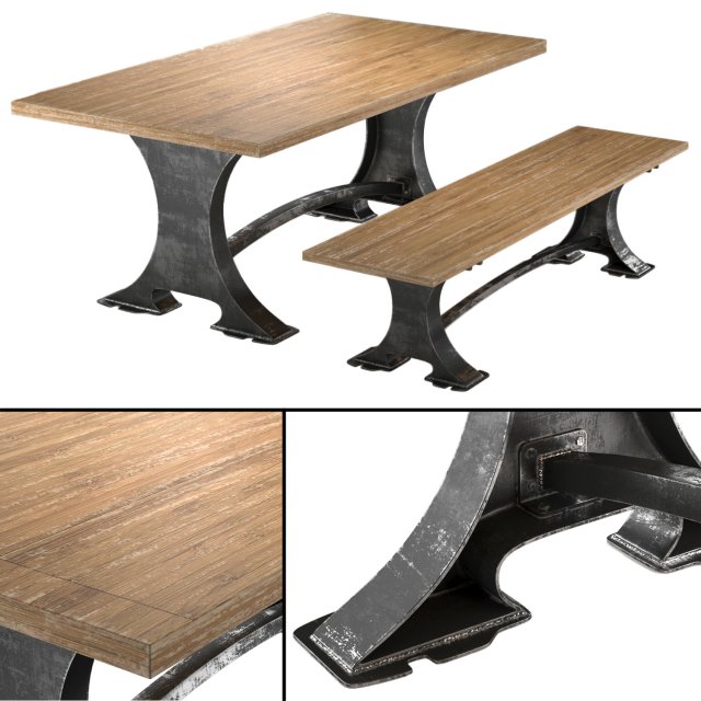 roberto dining table and bench 3D Model .c4d .max .obj .3ds .fbx .stl .blend 