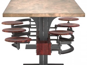 perrin communal table with attached seating 3D Model