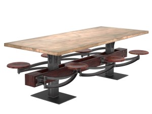 perrin communal table with attached seating 3D Model