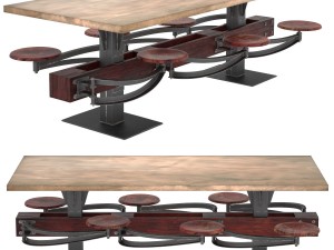 perrin communal table with attached seating 3D Model