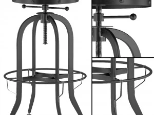 industrial vintage bar stool black 3D Model