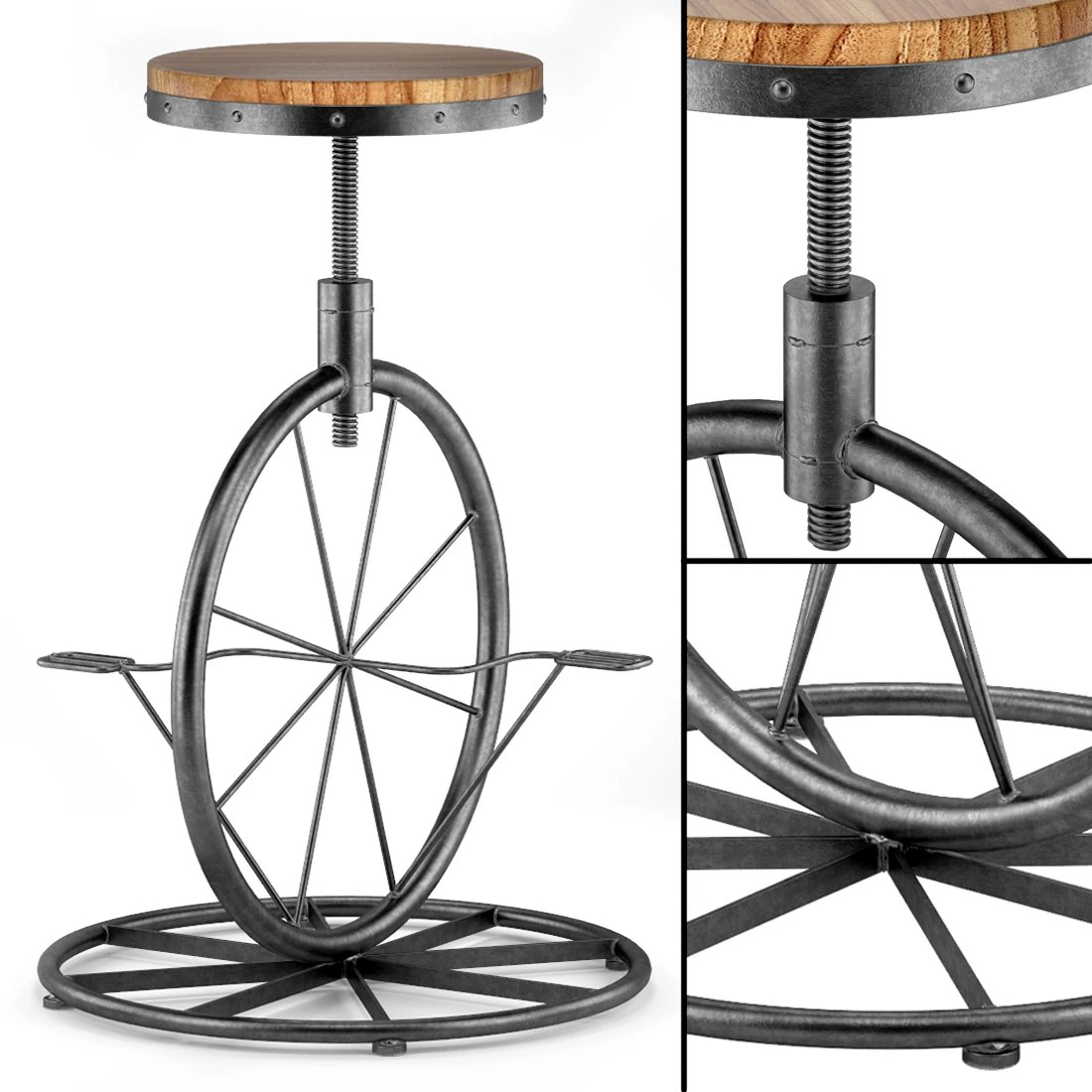 charles bicycle wheel adjustable bar stool 3D Model .c4d .max .obj .3ds .fbx .stl .blend 