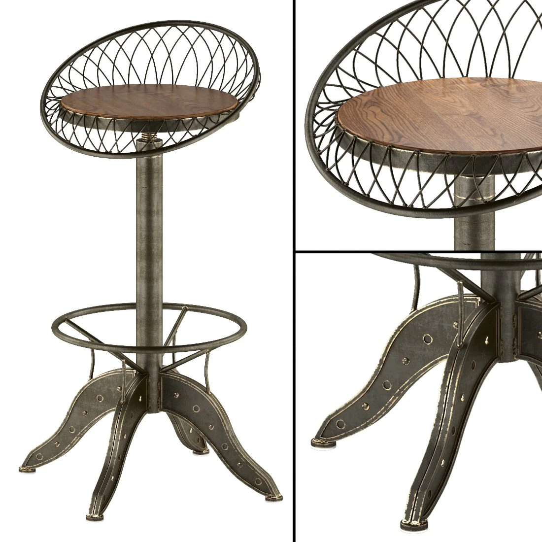 the aero industrial design steel bar stool 3D Model .c4d .max .obj .3ds .fbx .stl .blend 