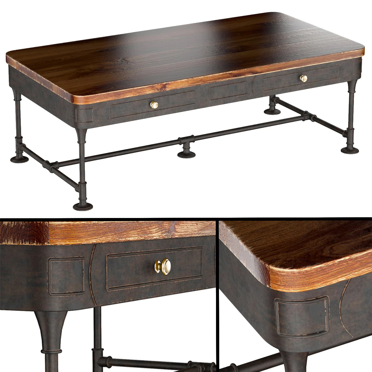 the post rustic iron 2-drawer mango wood coffee ta 3D Model .c4d .max .obj .3ds .fbx .stl .blend 