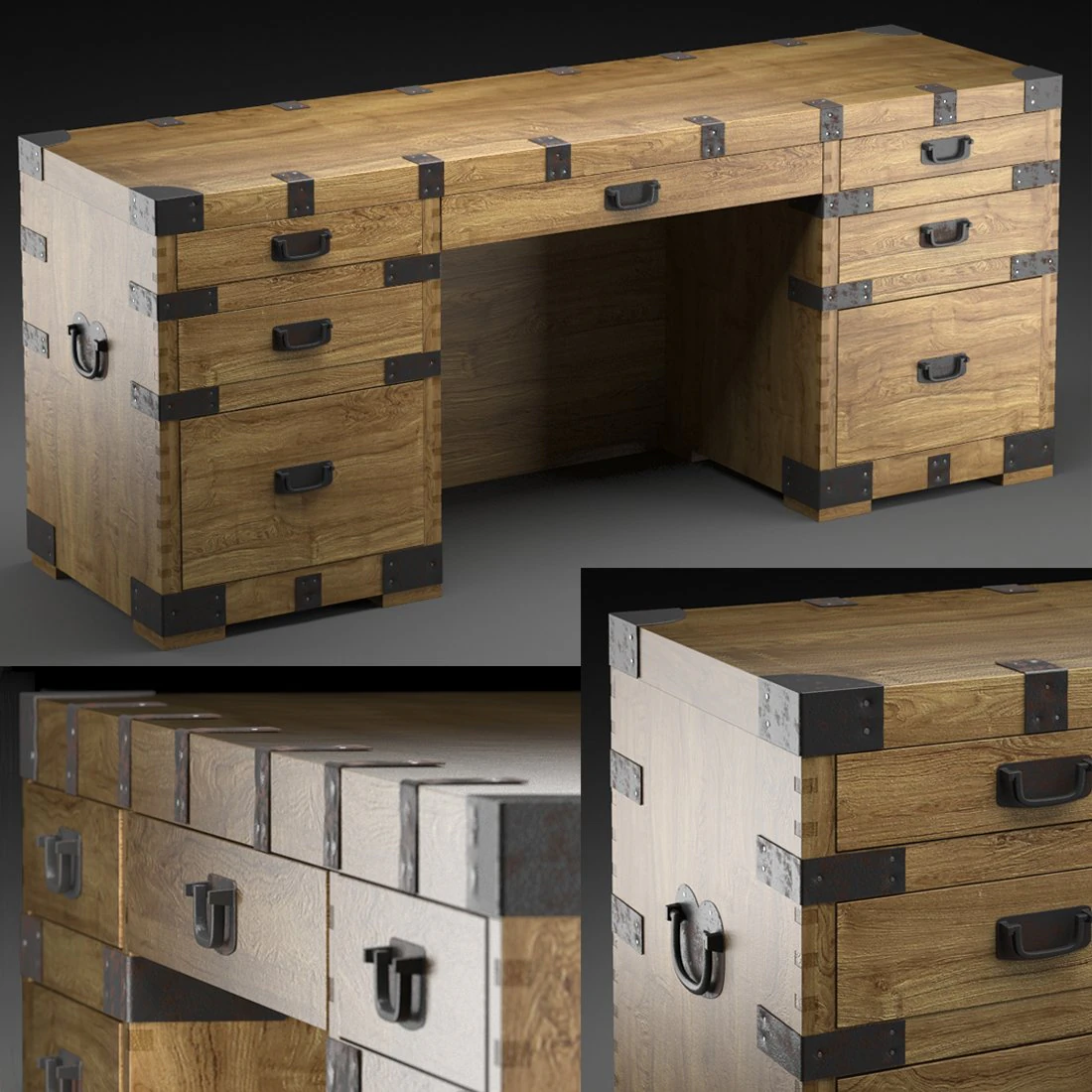 heirloom silver chest desk restoration hardware 3D Model .c4d .max .obj .3ds .fbx .stl .blend 