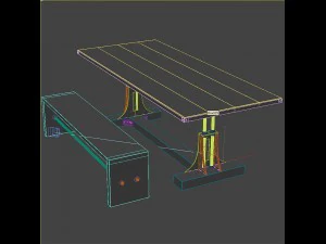 post industrial table and bench 3D Model