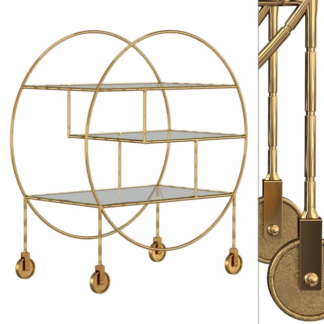 luxe round bamboo gold drinks trolley bar cart Modelo 3D .c4d .max .obj .3ds .fbx .stl .blend 