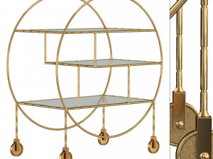 luxe round bamboo gold drinks trolley bar cart 3Dモデル