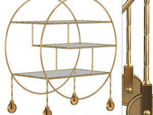 luxe round bamboo gold drinks trolley bar cart 3D Model