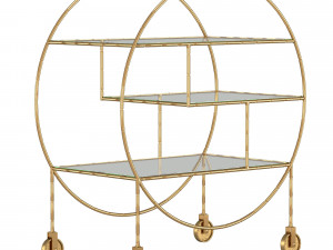 luxe round bamboo gold drinks trolley bar cart Modelo 3D