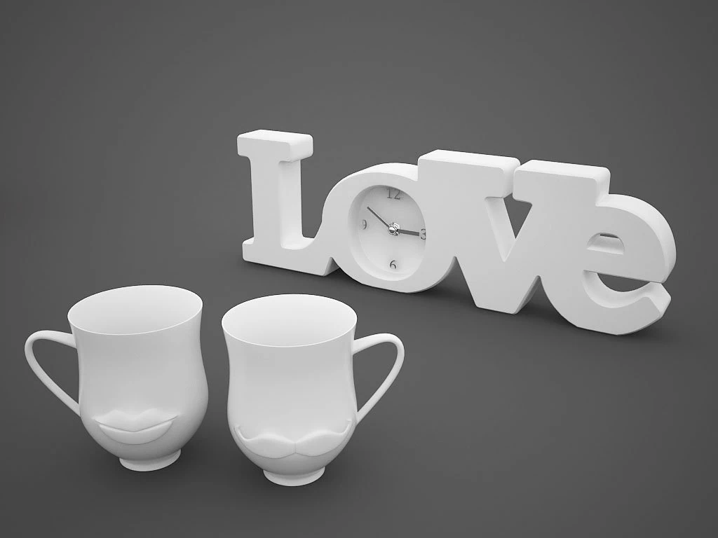 clock love and cups mustache lips 3D Model .c4d .max .obj .3ds .fbx .stl .blend