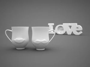 clock love and cups mustache lips 3D Model