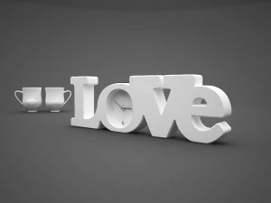 clock love and cups mustache lips 3D Model