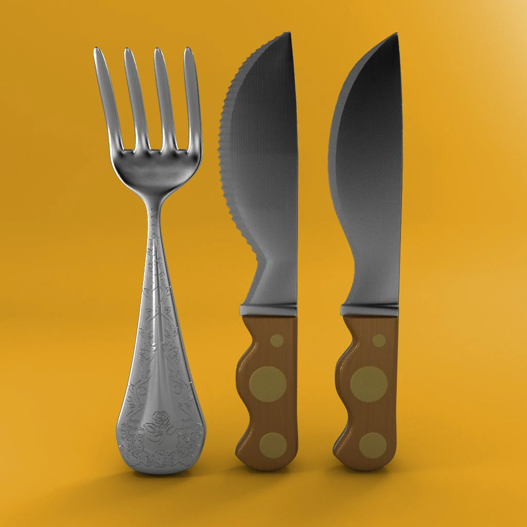 cartoon - fork - knife - toothed knife 3D Model .c4d .max .obj .3ds .fbx .stl .blend 