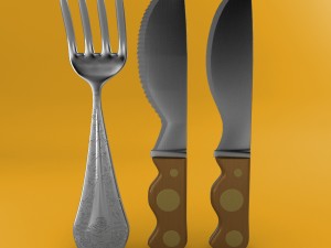 cartoon - fork - knife - toothed knife 3D Model