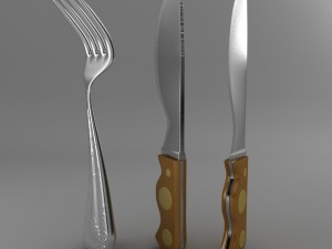 cartoon - fork - knife - toothed knife Modèle 3D
