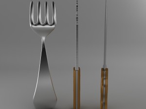 cartoon - fork - knife - toothed knife Modèle 3D