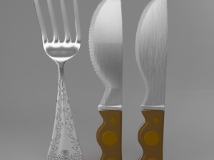 cartoon - fork - knife - toothed knife Modèle 3D