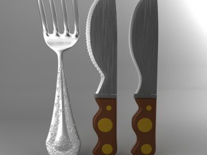 cartoon - fork - knife - toothed knife Modèle 3D