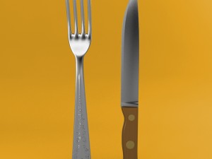 fork and wood handle knife 001 3D Model