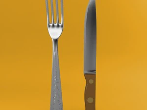 フォークと木製ハンドルのナイフ 001 3Dモデル
