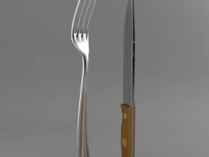 fork and wood handle knife 001 3D Model