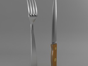 fork and wood handle knife 001 3D मॉडल