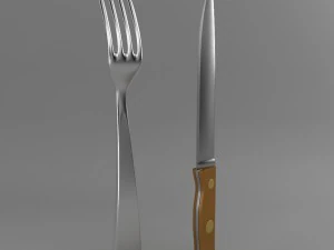 fork and wood handle knife 001 3D Model