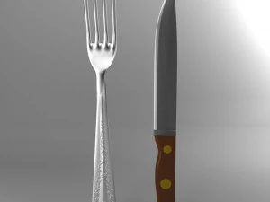fork and wood handle knife 001 3D Model