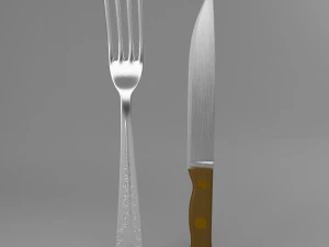 fork and wood handle knife 001 3D Model