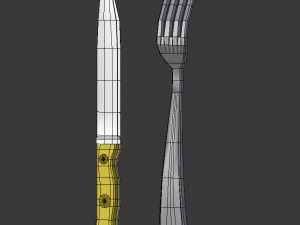 fork and wood handle knife 001 3D Model