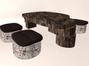 kursi meja kayu Model 3D