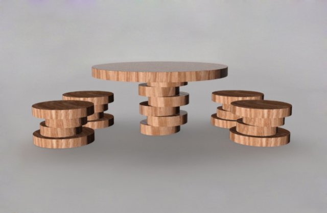 wooden table with chairs 3D Model .c4d .max .obj .3ds .fbx .stl .blend 