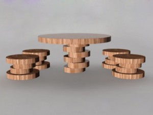 wooden table with chairs Modelo 3D