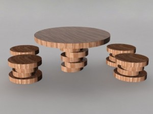 wooden table with chairs 3D Model