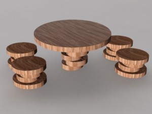 wooden table with chairs 3D Model