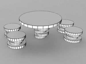 wooden table with chairs 3D Model