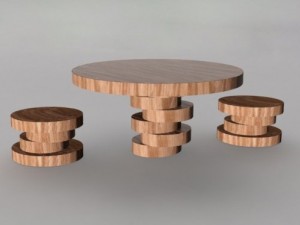 wooden table with chairs 3D Model