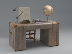 old desk 19 century with extra object low-poly Modelo 3D