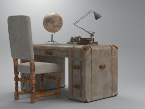 old desk 19 century with extra object low-poly 3D Model