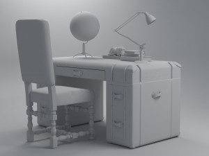 old desk 19 century with extra object low-poly 3D Model