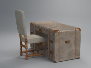 old desk 19 century with extra object low-poly 3D Model
