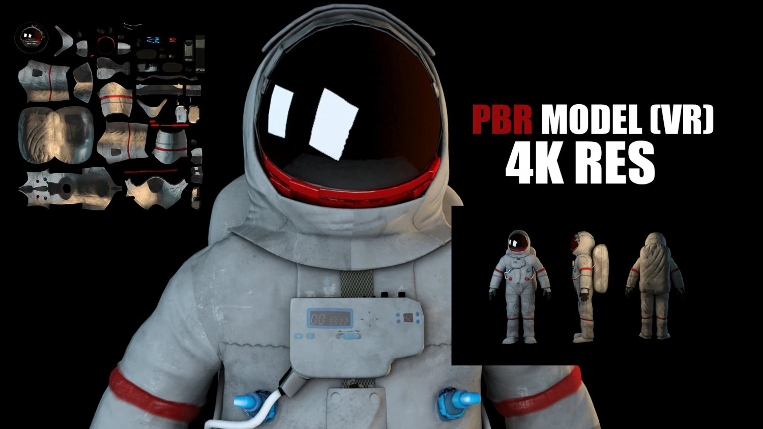 vr astronaut with pbr material 3D Model .c4d .max .obj .3ds .fbx .stl .blend 