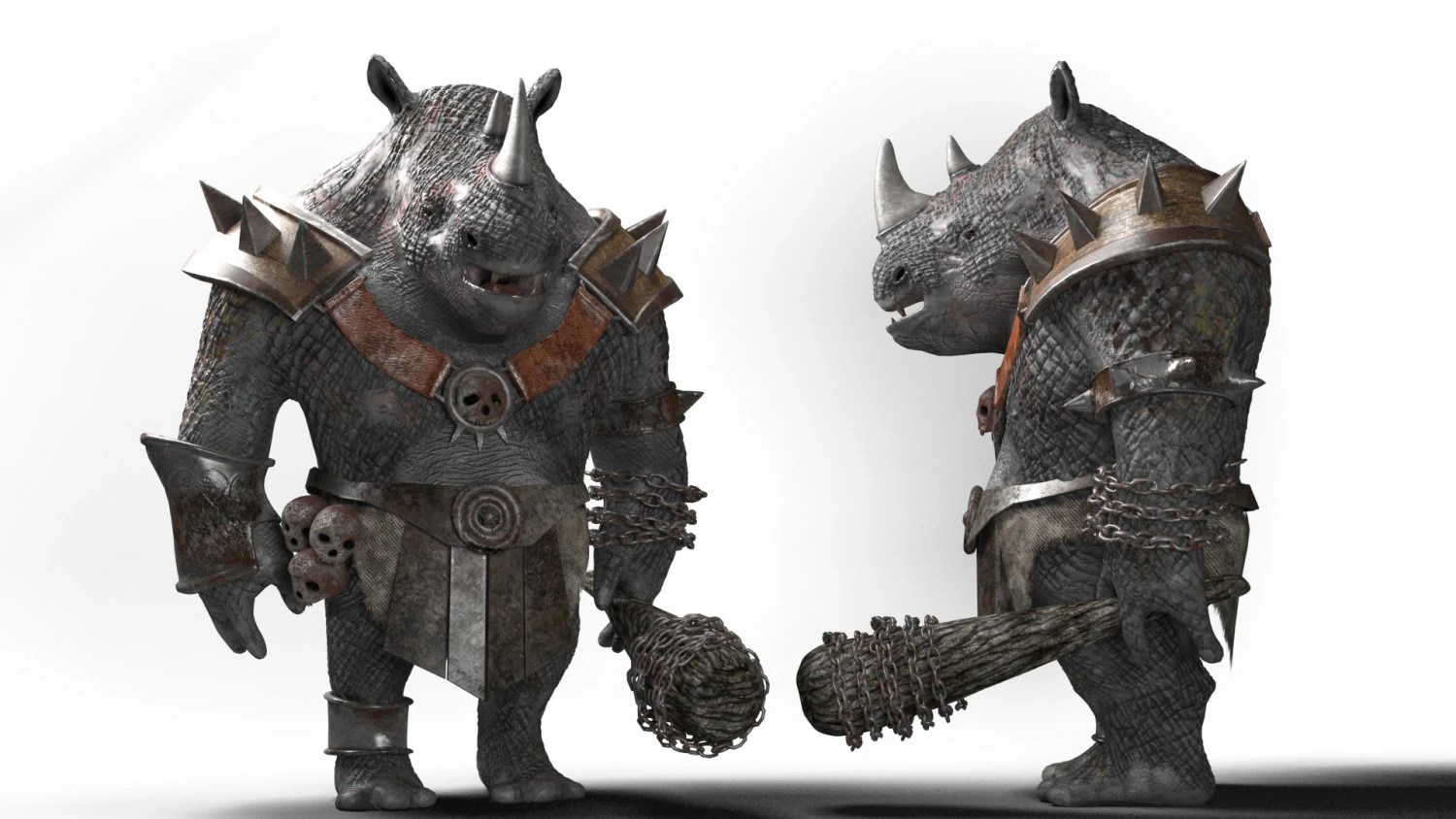 rhino warrior game character 3D Model .c4d .max .obj .3ds .fbx .stl .blend 