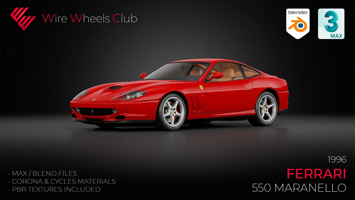 1996 Ferrari 550 Maranello 3D Model .c4d .max .obj .3ds .fbx .stl .blend 